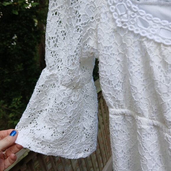 Laundry by Shelli Segal White Eyelet & Lace Babydoll Dress Sz S - Picture 3 of 8